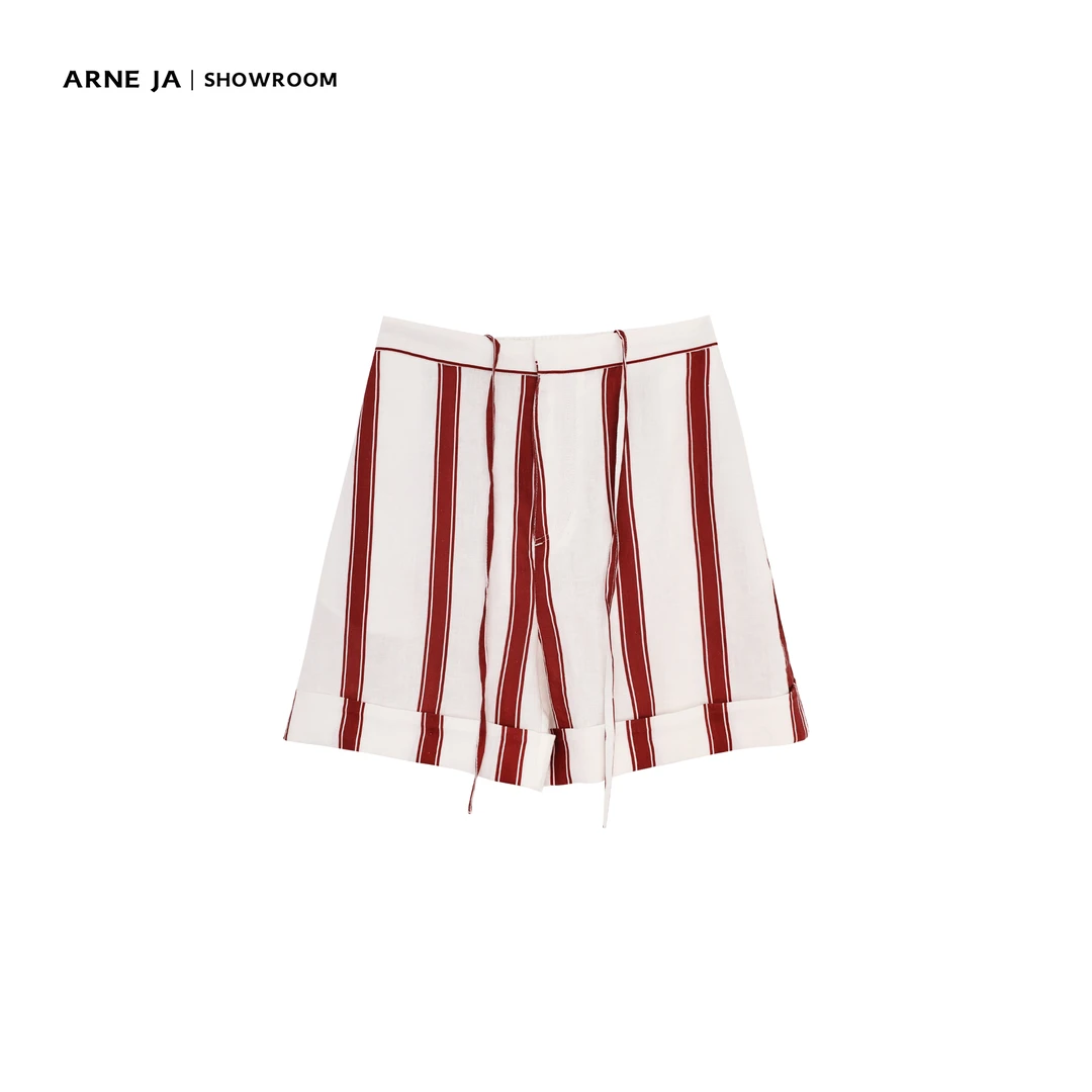 ARNE JA｜松弛时髦精定染红白竖条纹度假亚麻短裤A789