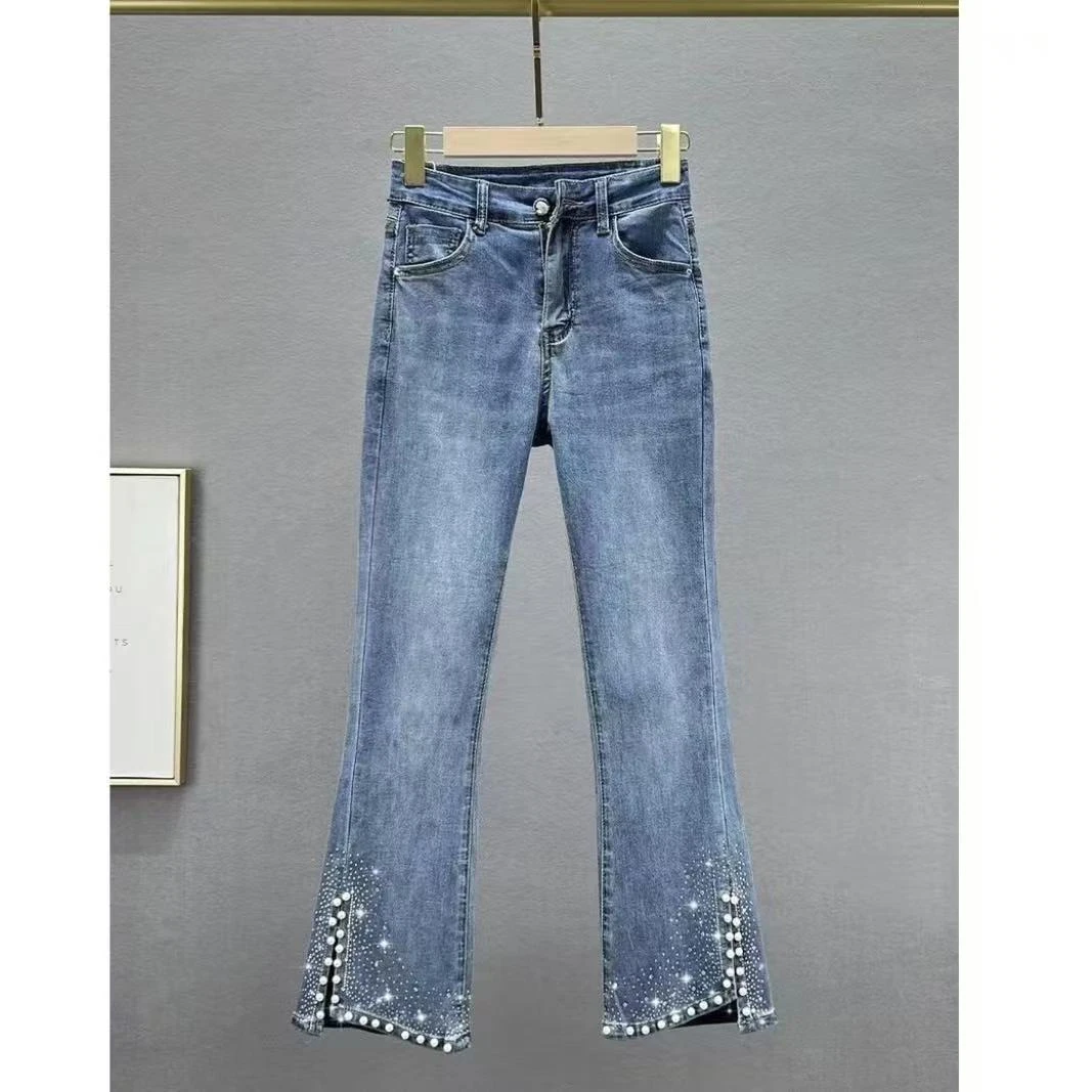 【集合店】5801牛仔裤微喇叭春季薄款开叉秋季