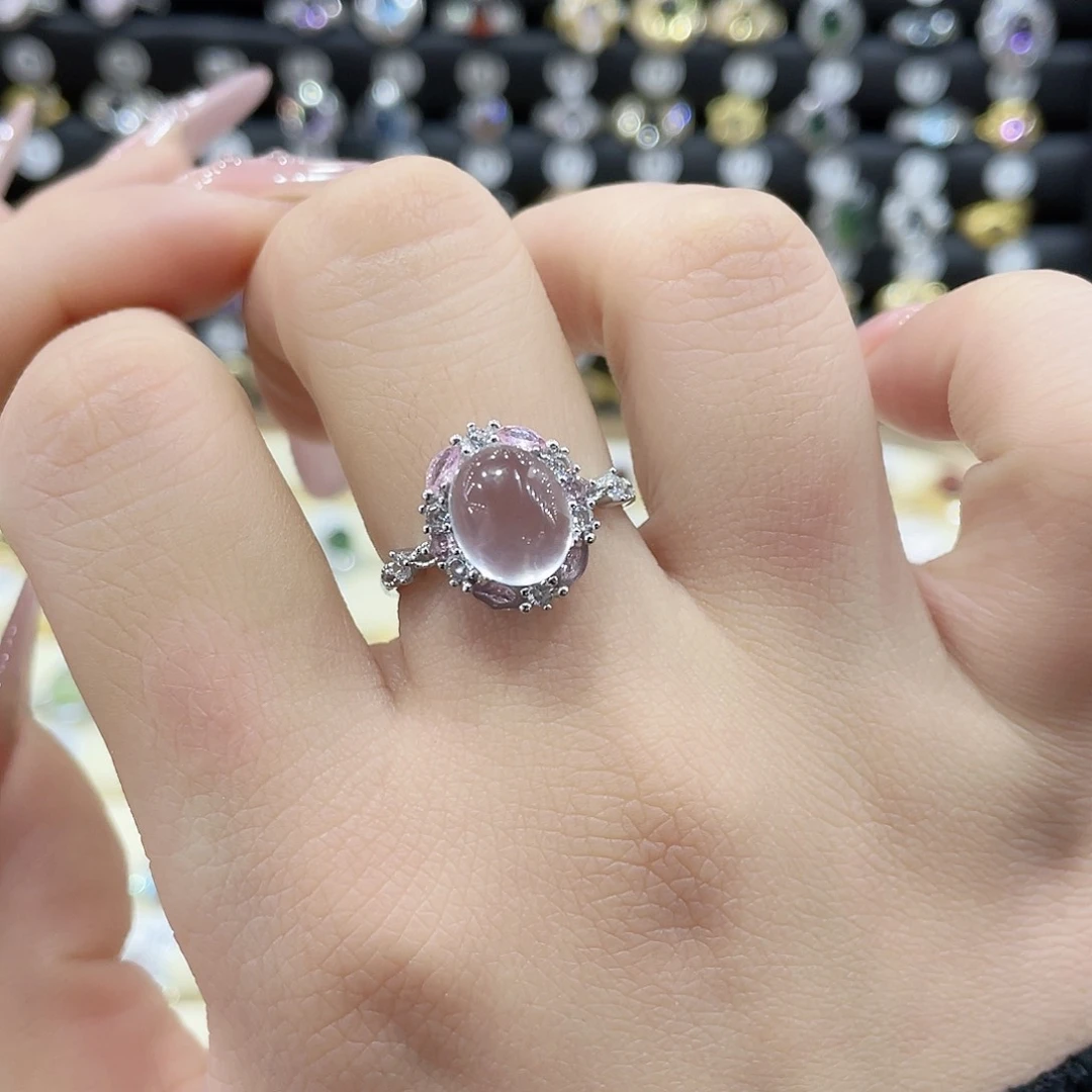 芙蓉石戒指银S925镶嵌戒指