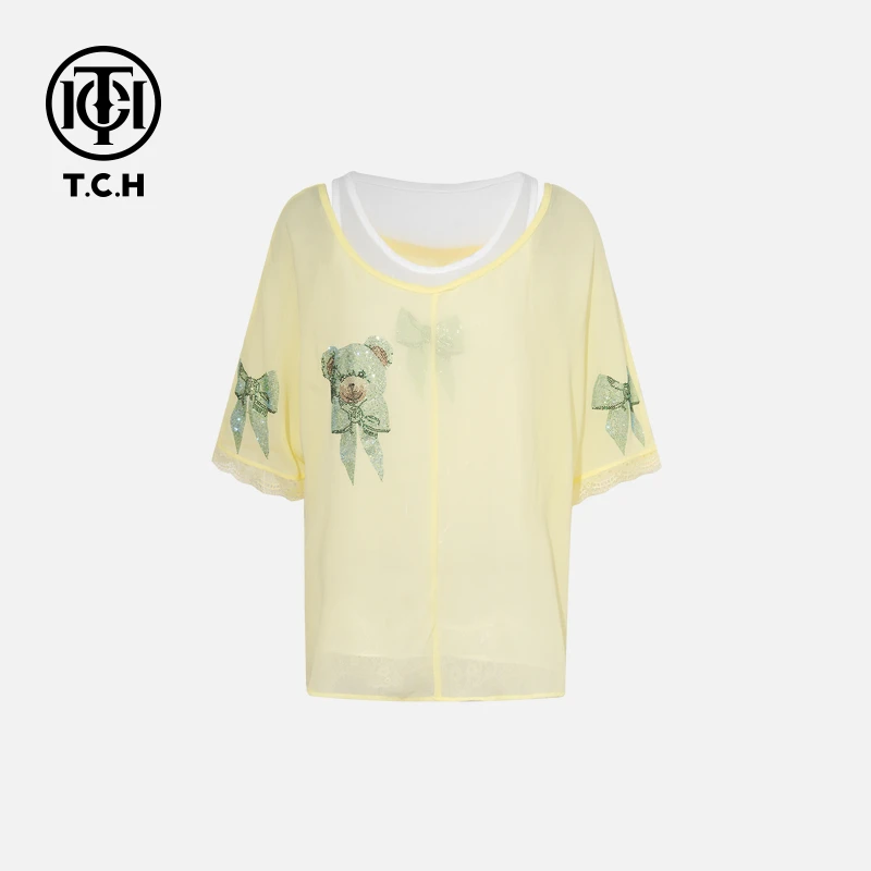 TCH私服烫钻工艺新时尚淑女百搭新潮流T恤女T75B10E5012轻奢tch