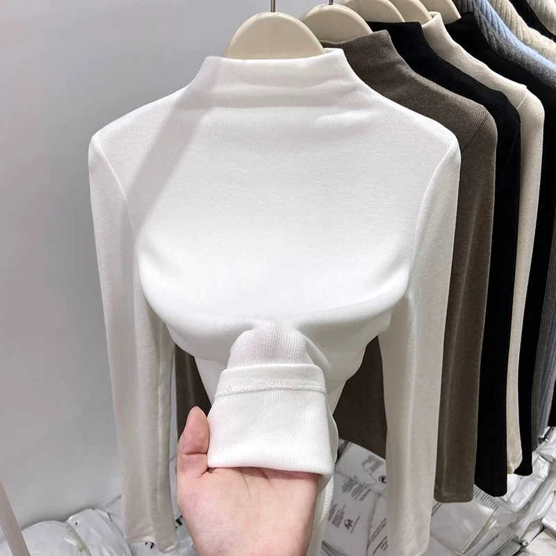 半高领加绒修身磨毛加厚打底衫F55