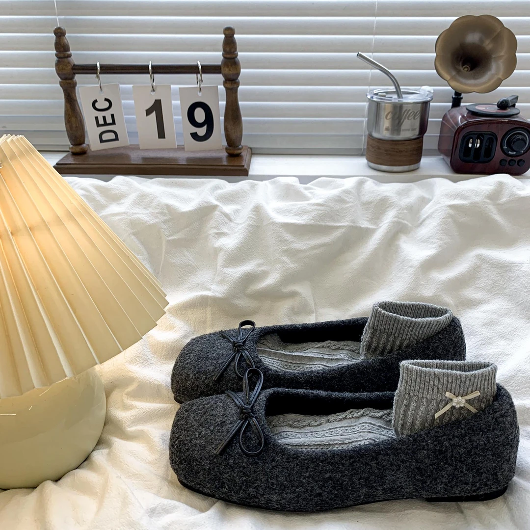 复古平底蝴蝶结单鞋女春秋季2025新款浅口法式晚晚风毛毛玛丽珍鞋