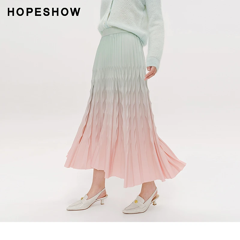 红袖春季2024新款女装 字母装饰渐变高腰百褶半身裙89124061512