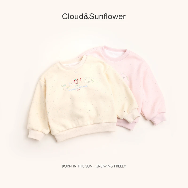 【云朵小葵】女童冬季新款年款圆领彩砂猫狗象儿童休闲卫衣992081