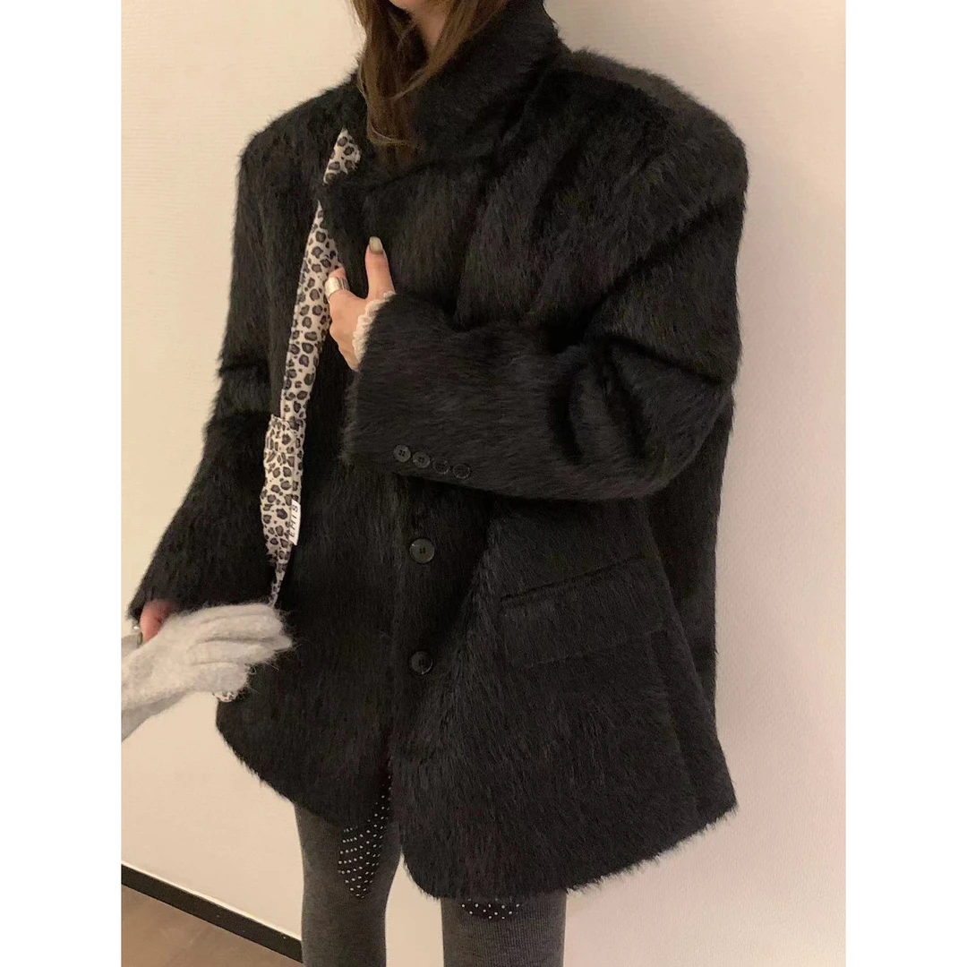 SP【雪落芬兰】仿貂绒草草西装外套高级大气毛毛外套冬季宽松外套