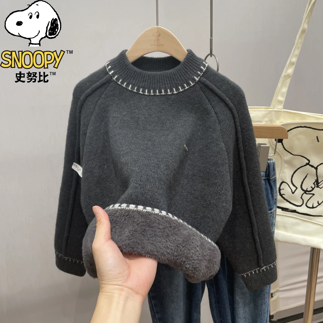 Snoopy/史努比儿童男童女童宝宝半高领套头卡通加绒毛衣大童男孩