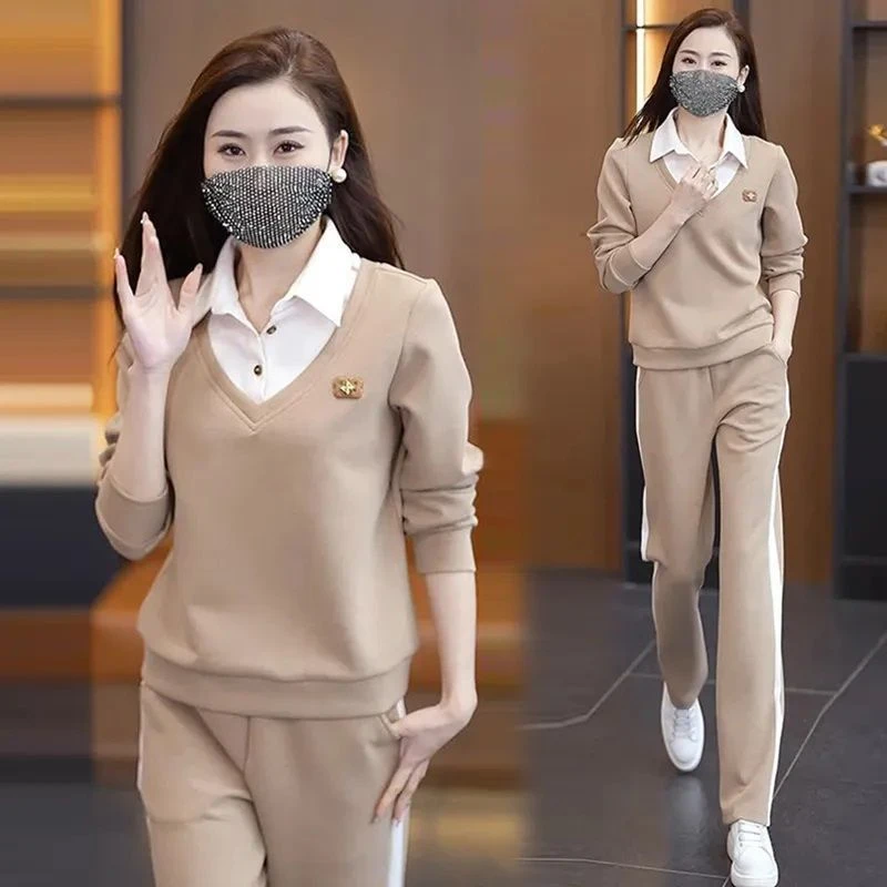 2025春秋新款韩版时尚休闲服百搭运动套装女遮肉显瘦妈妈装两件套