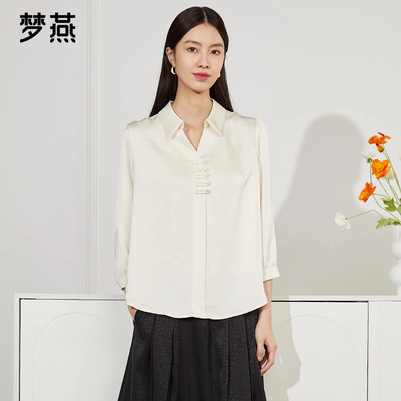 梦燕春秋女款气质通勤宽松长袖衬衣新中式时尚休闲小衫AA03B4031D