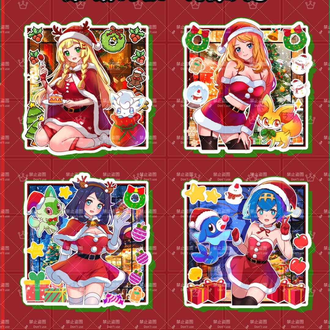 盲盒精灵宝可梦三层木质滴胶冰箱贴二创手绘三层亚克力磁吸贴