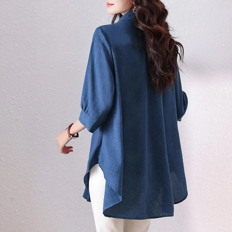 洋气女装洋气时髦中长款翻领中袖衬衫女夏季新款宽松遮肉显瘦上衣