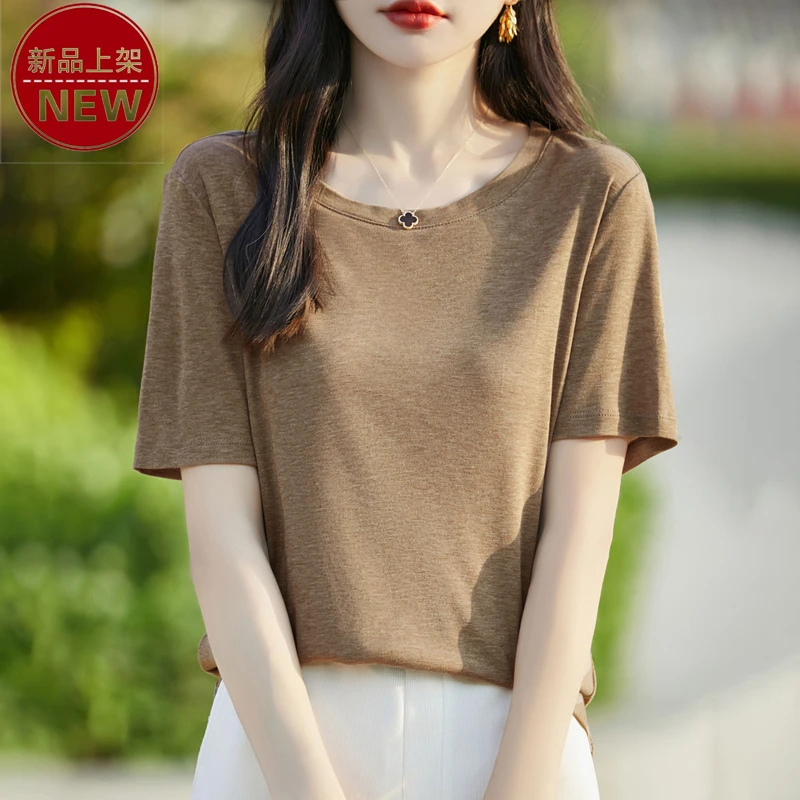 哥弟阿玛施正品新款圆领宽松纯色休闲百搭洋气针织薄款简约短袖女