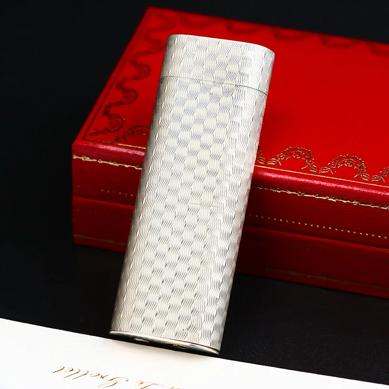 充气打火机纯银水波纹长款圆柱经典男士个性点火高档收藏复古送礼