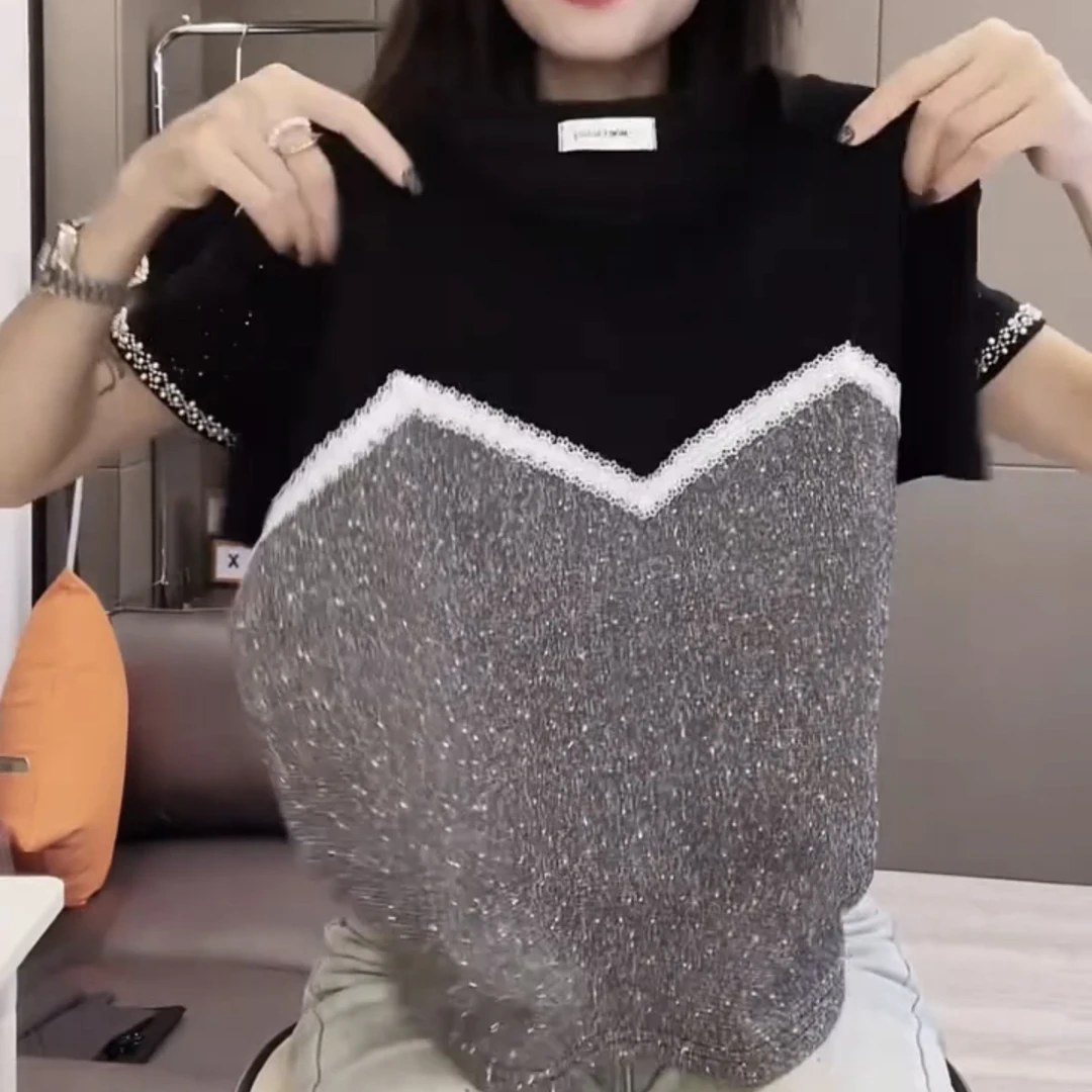 假两件吊带设计拼接蕾丝短袖学院风T恤重工百搭夏季女装上衣5142