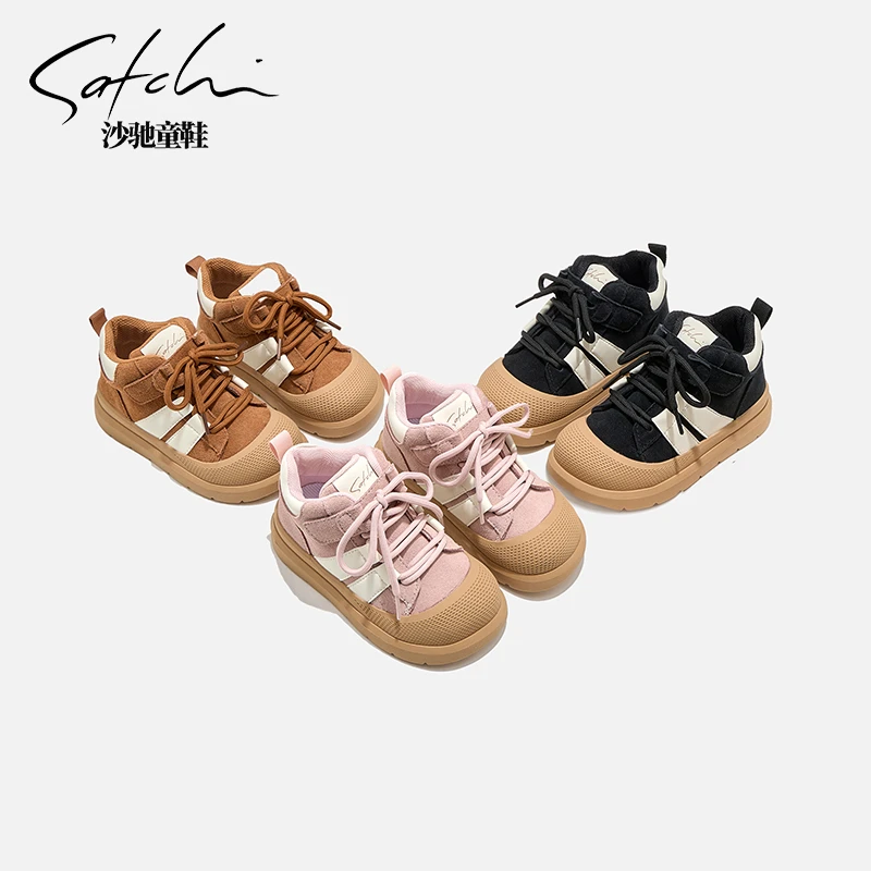 沙驰童鞋儿童运动鞋防滑秋季时尚百搭软底高帮男女童板鞋24730