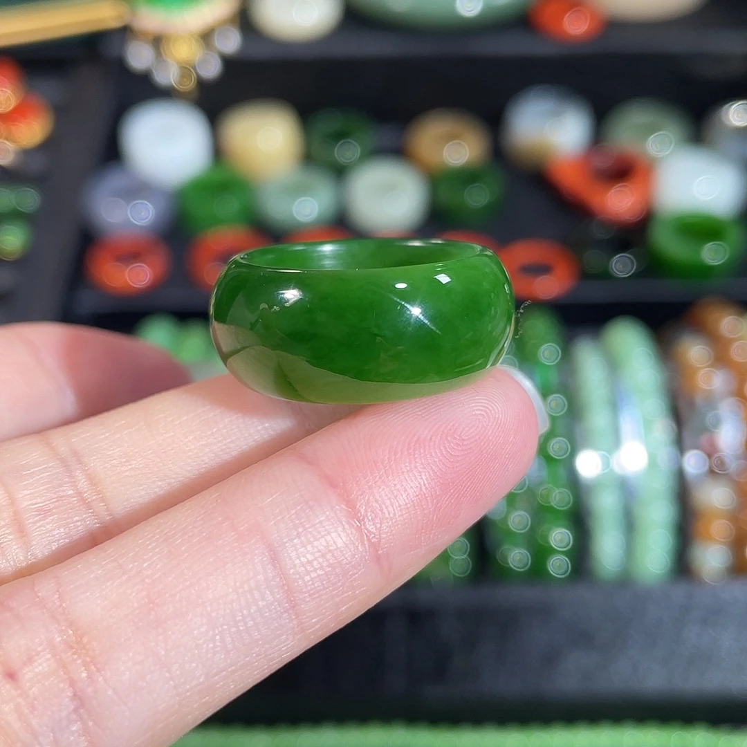 和田玉（碧玉）未镶嵌戒指内径18.5 碧玉阳绿中宽