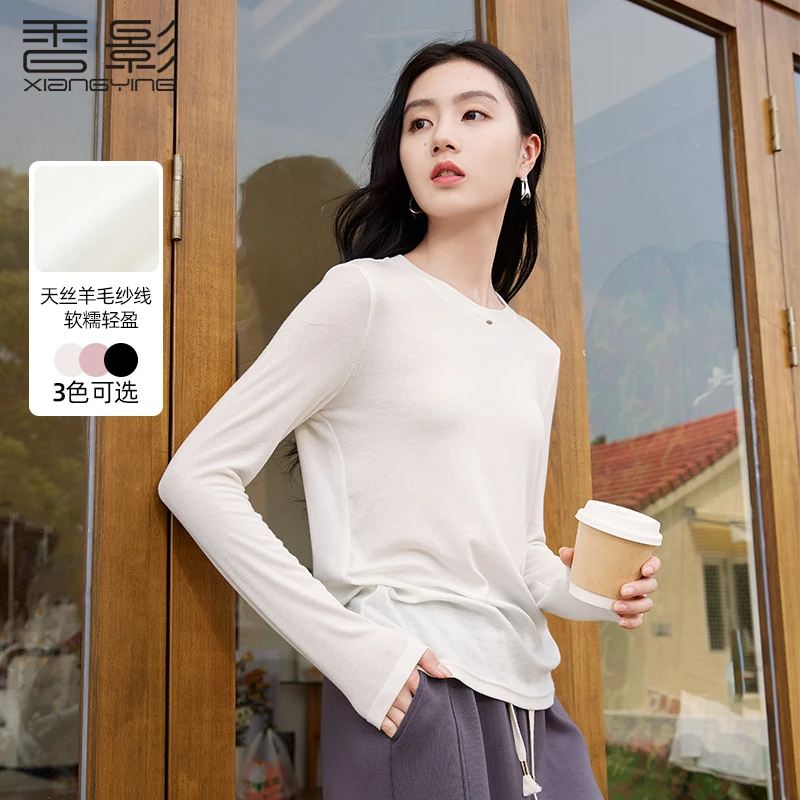 X843018 T恤 香影正肩长袖女秋季新款基础圆领修身内