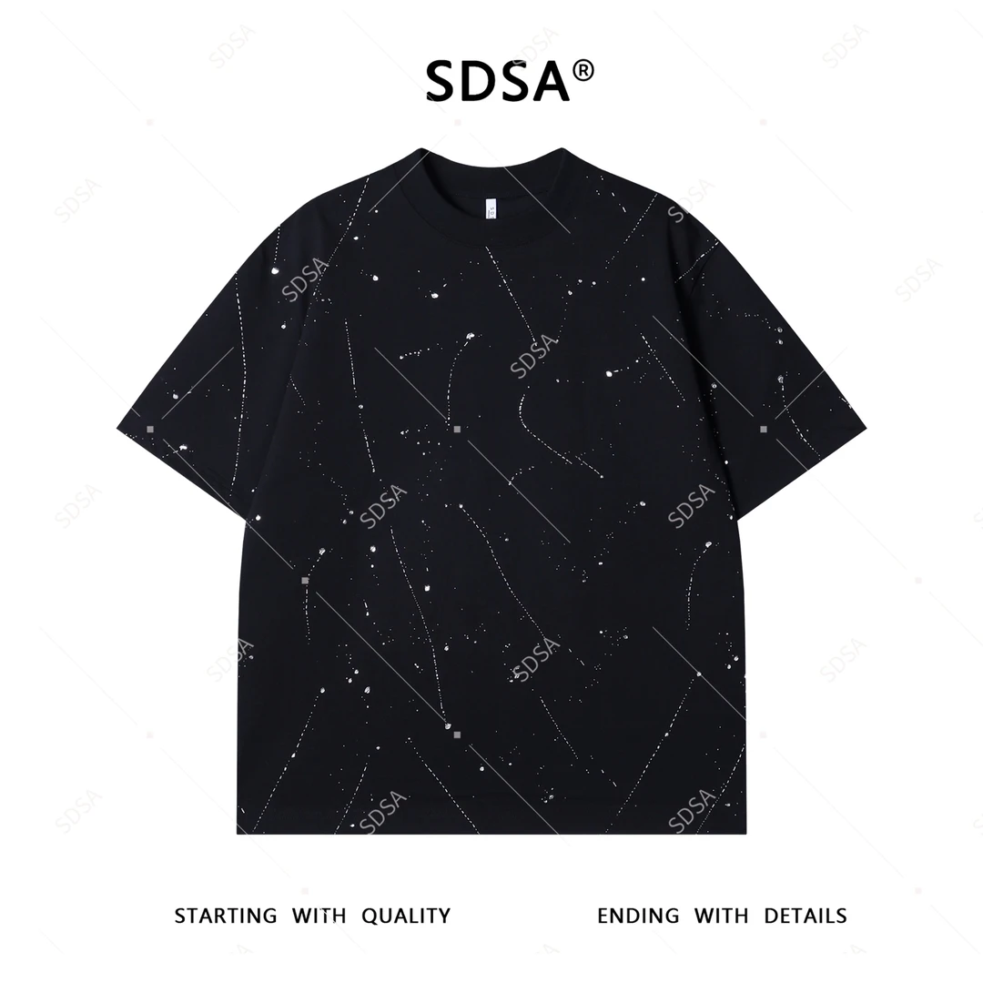 夏季高级感新款男士美式泼墨滴胶短袖T恤小众设计简约圆领上衣潮