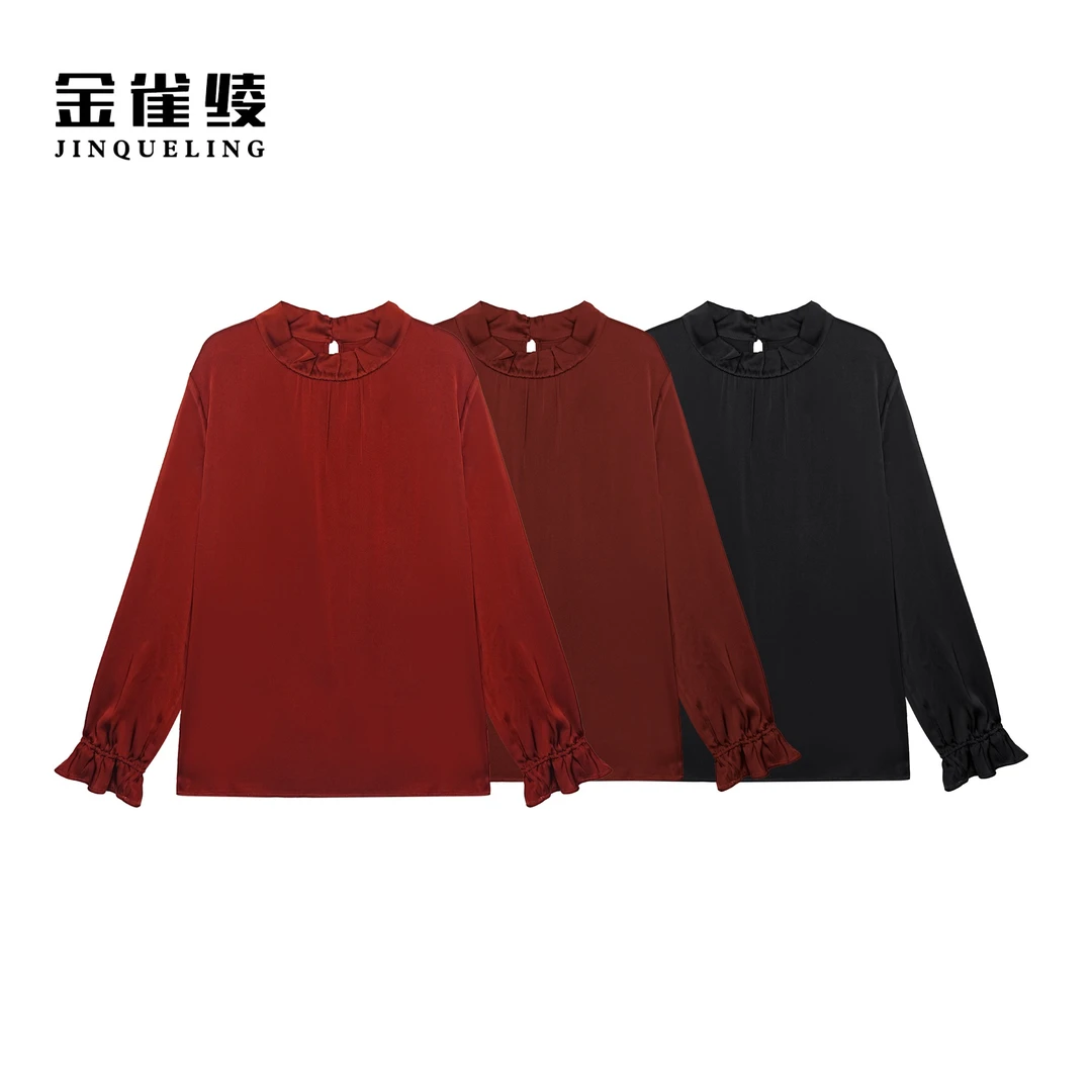 金雀绫【含苞待放】秋冬新款花边领时尚显瘦遮肉纯色衬衫B23117