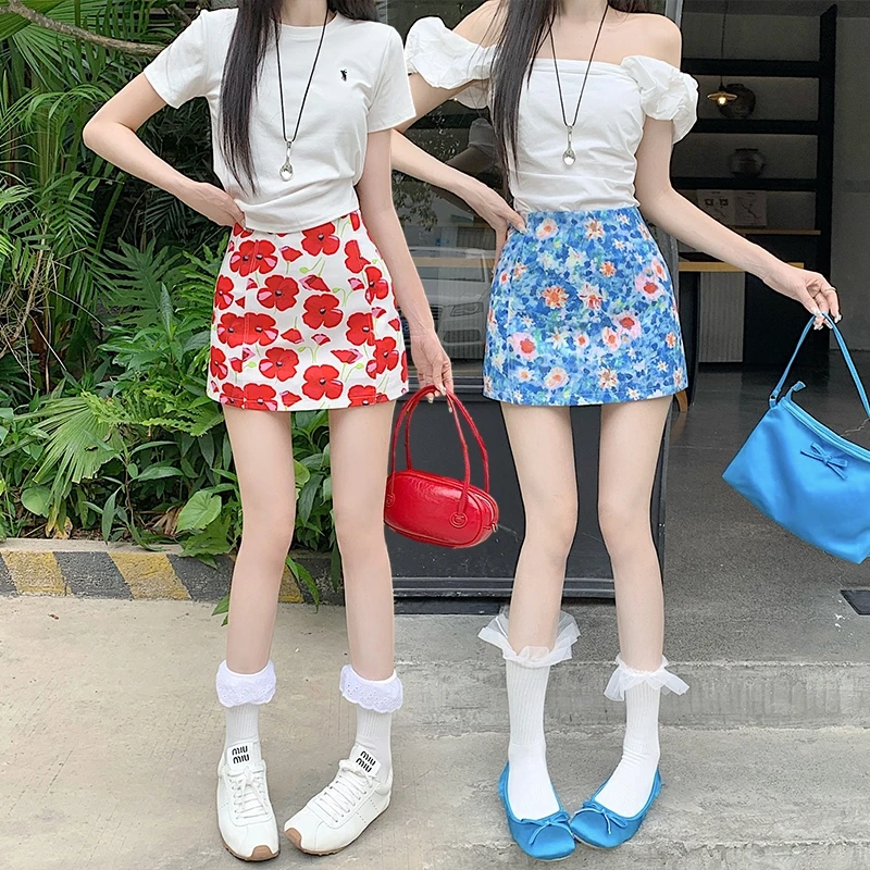 2025新款夏季碎花油画半身裙高腰显瘦防走光A字显腿长包臀超短裙