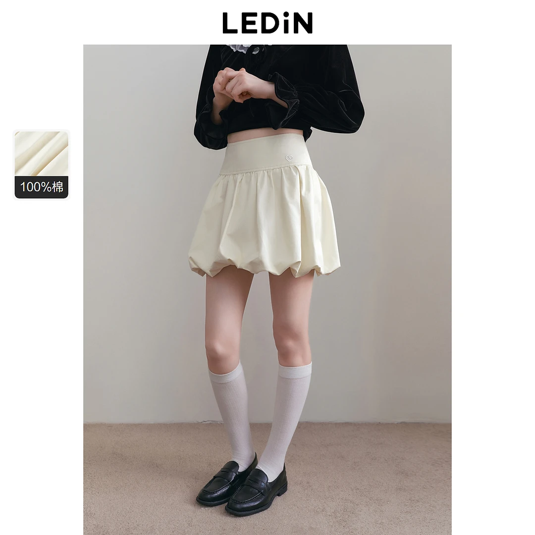 乐町白色拼接花苞裙25年春季新款显瘦伞裙甜美可爱半身裙女装短裙