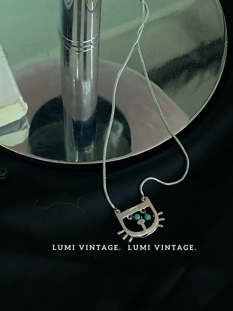 95新 DIOR/迪奥 银色猫猫头项链72526914