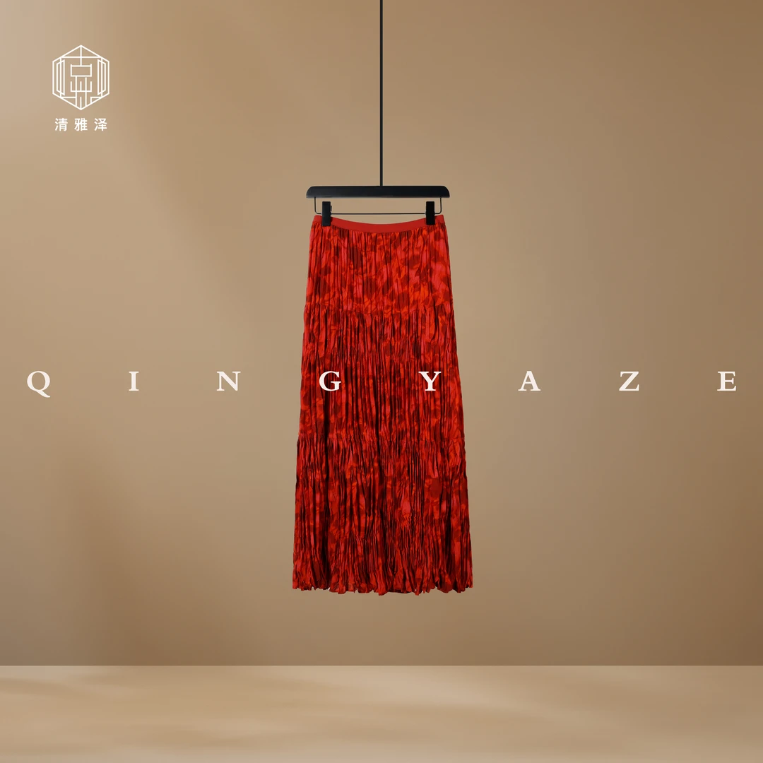 繁华如梦！褶皱显瘦印花半裙！GZ5746