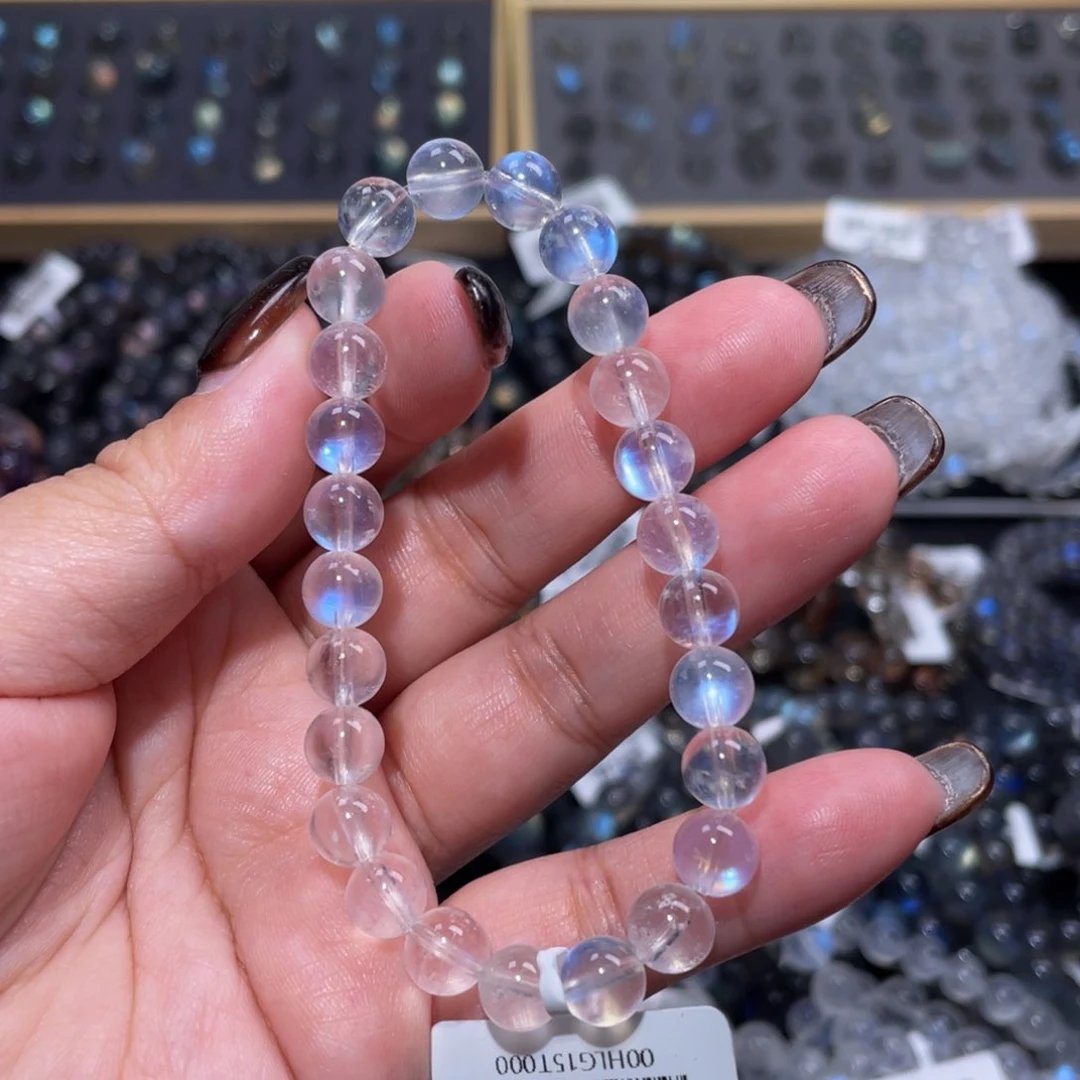 月光石手链未镶嵌米****仔蓝月光手链7mm+