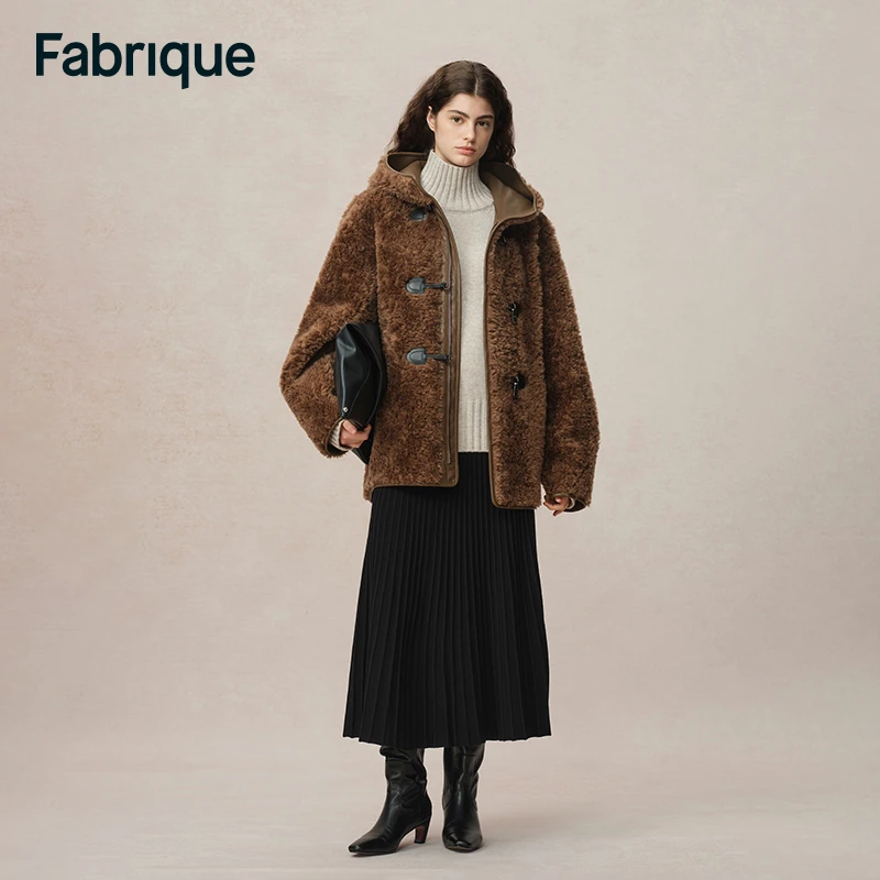 【达人专享】Fabrique【糖炒栗子】新款两面穿保暖羊羔毛连帽大衣