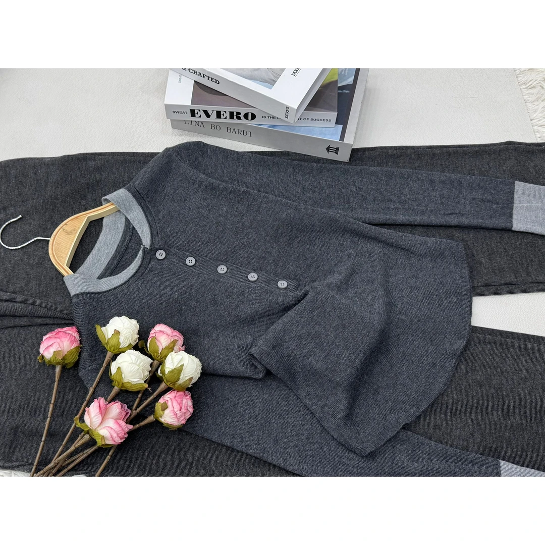 【灰色拼色半开衫】百搭气质款长袖上衣QC2635