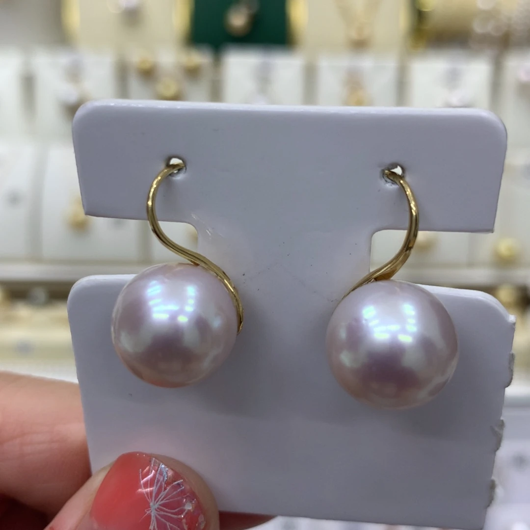 淡水珍珠耳饰18K金镶嵌12-13