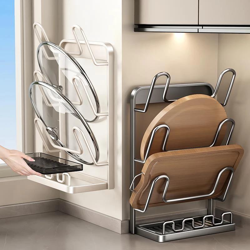 九牧王厨房锅盖架台面厨房置物架壁挂两用立式锅铲架子收纳砧菜板