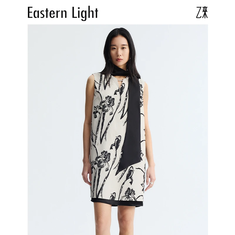 Eastern Light/乙来无袖夏季宽松双层鸢尾提花连衣裙印花裙子女
