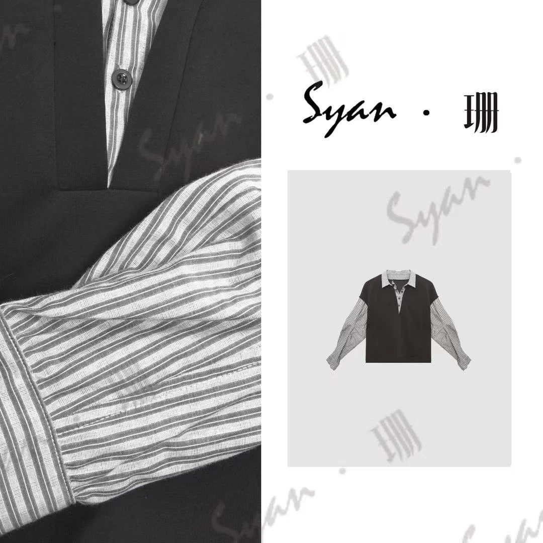 Syan【叠穿灵感】新款秋季显白潮流百搭拼接假两件T恤