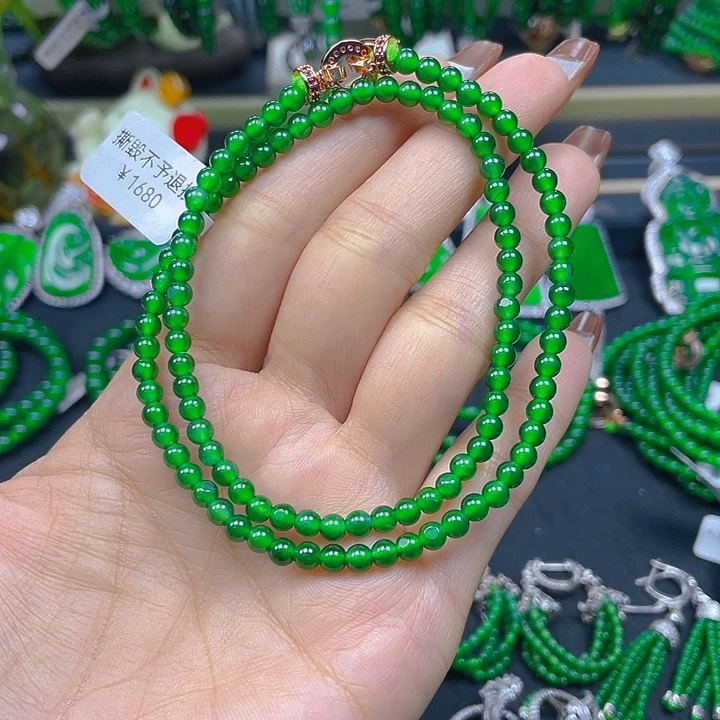 翡翠未镶嵌颈饰翡翠阳绿锁骨链4