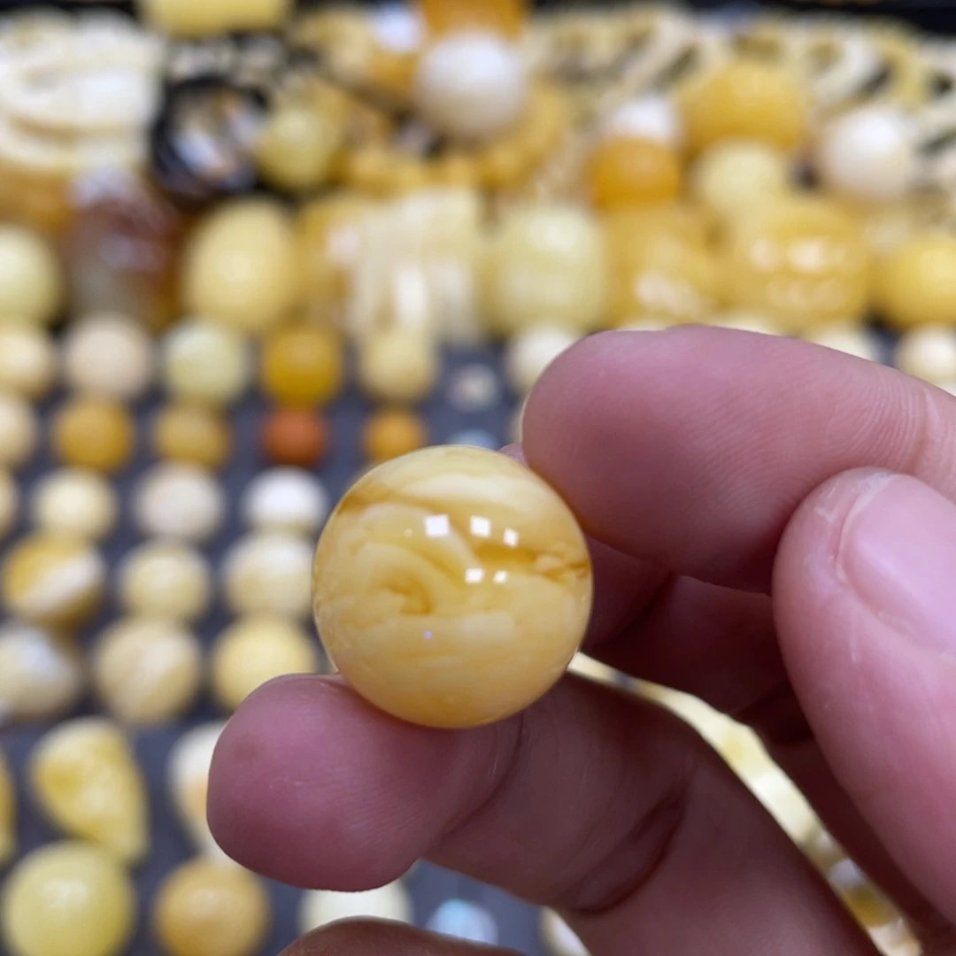 琥珀未镶嵌裸石15.3mm瑕疵橘沁虎皮 福利款