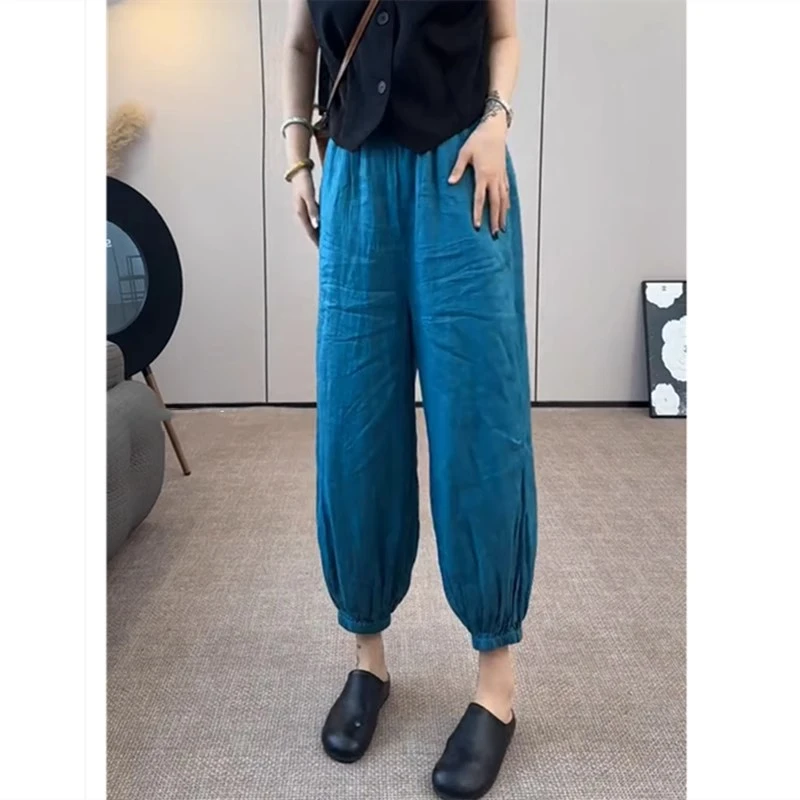 松紧腰灯笼裤女大码胖妹妹mm2025春季新款显瘦宽松九分束脚休闲裤