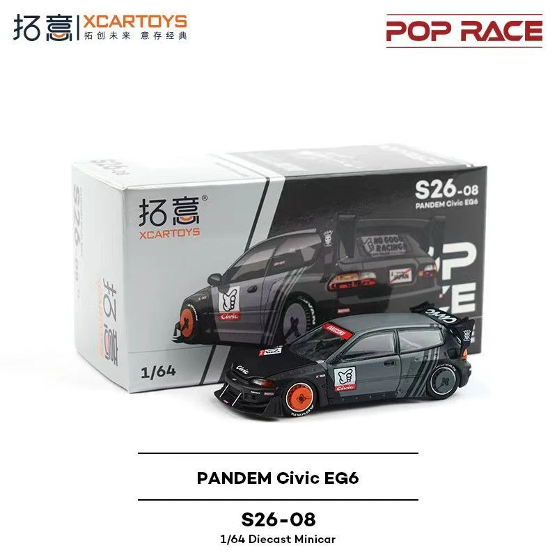 拓意POPRACE1:64思域EG6火箭兔黑灰色涂装S26-08经典JDM合金车模