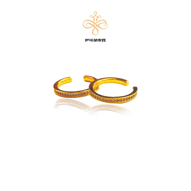 黄铜锆石戒指 【伊可星】镀K金镶复古金色锆石开口戒指女食指尾戒