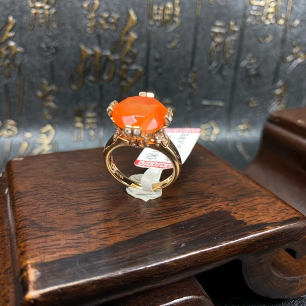 保山原矿南红18k金镶嵌戒指