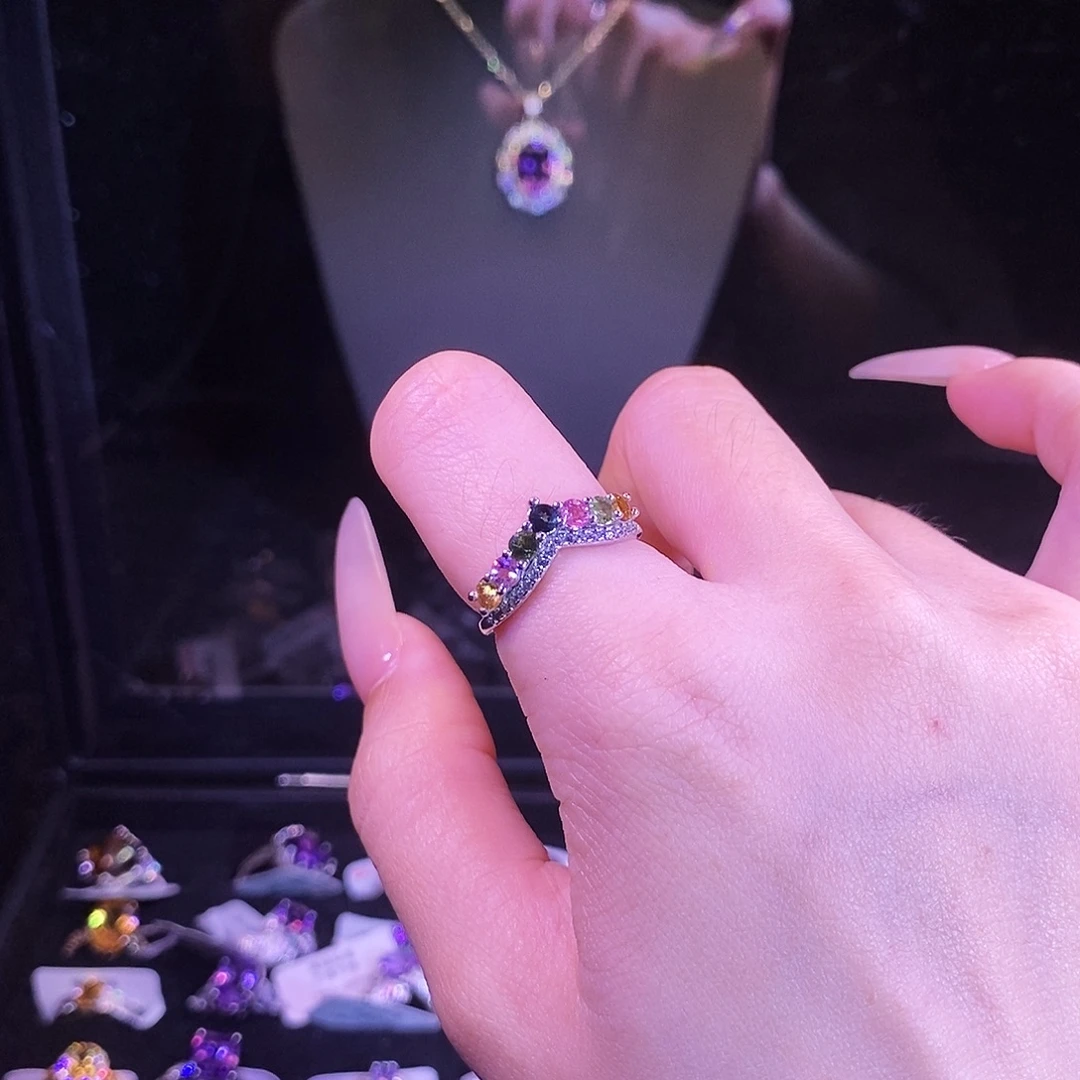 戒指银S925镶嵌碧玺