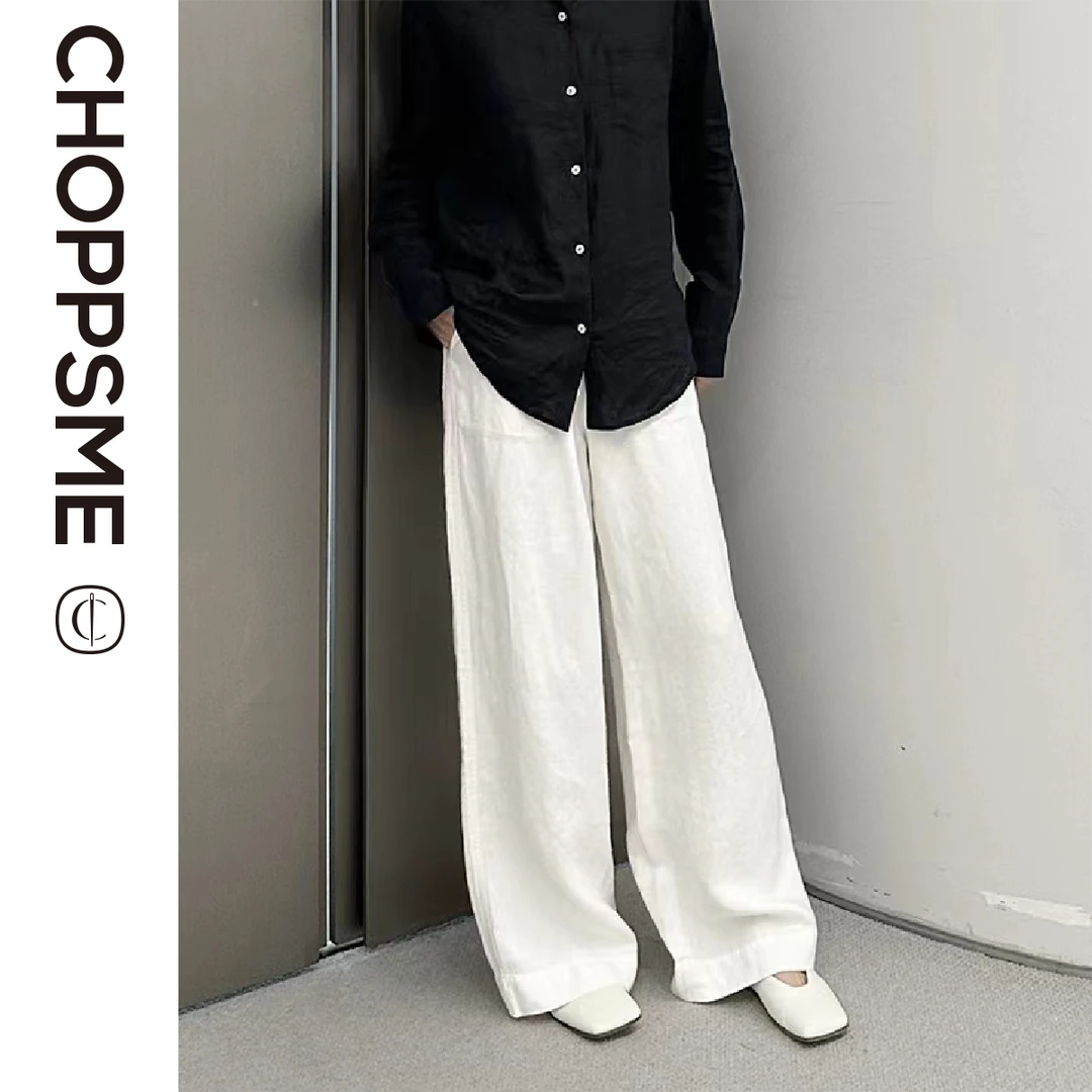 巧珀思｜8138斜纹高密纯天然亚麻柔软水洗松紧腰阔腿裤休闲长裤