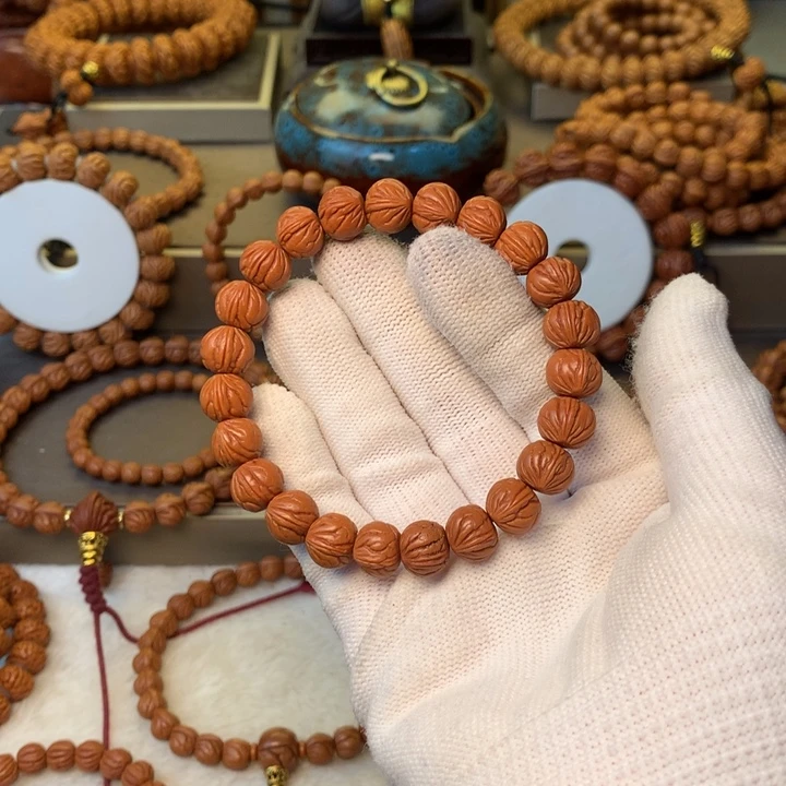 柳***桃核手串秦岭龙纹