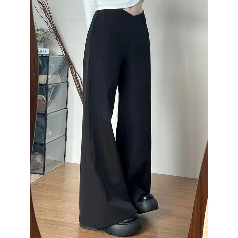 黑色微喇西装裤女夏季新款胖妹妹mm高腰遮胯显瘦设计感休闲喇叭裤