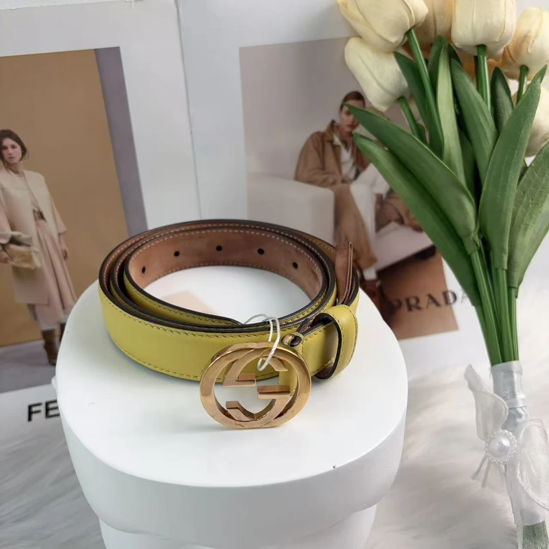 95新 GUCCI/古驰 古驰黄色c1396细款腰带