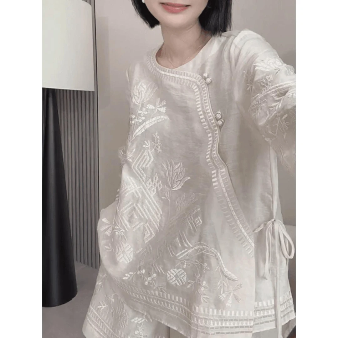 新中式国风2025夏季新款高级感显瘦上衣百搭休闲套装女短裤两件套