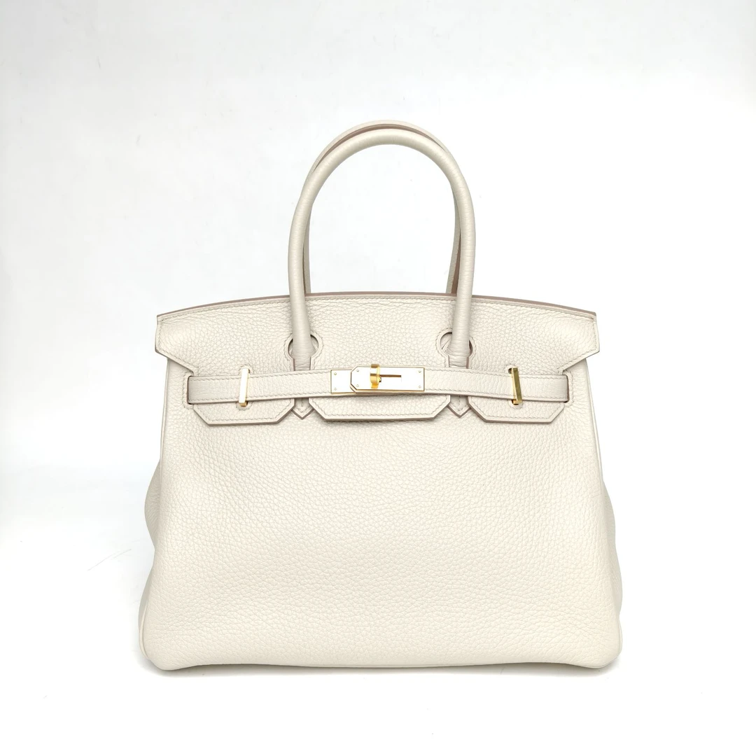 99新 Hermes/爱马仕 【黑黑】Birkin 30 冰川白 U刻 金扣