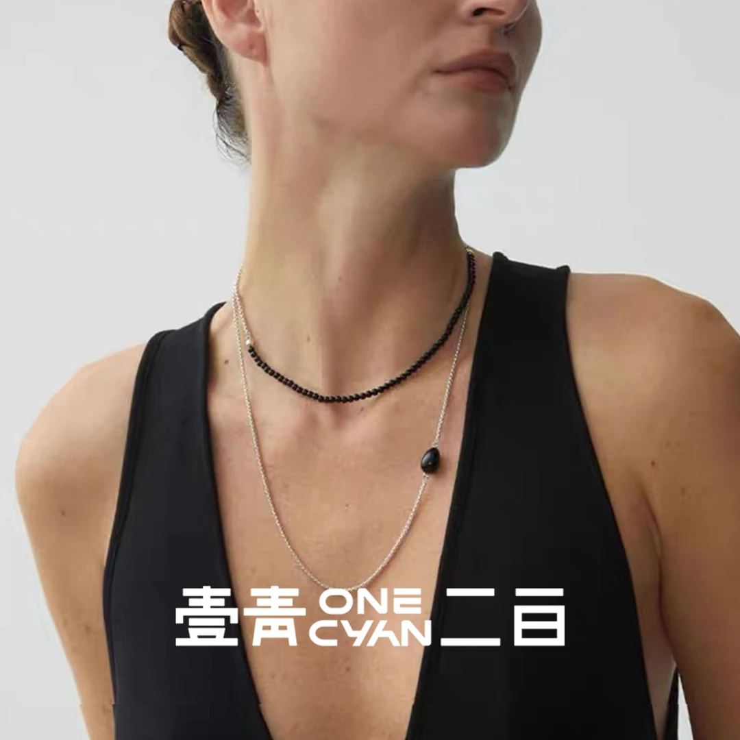 黄铜项链 《夜章》黑色石头拼接两戴长项链