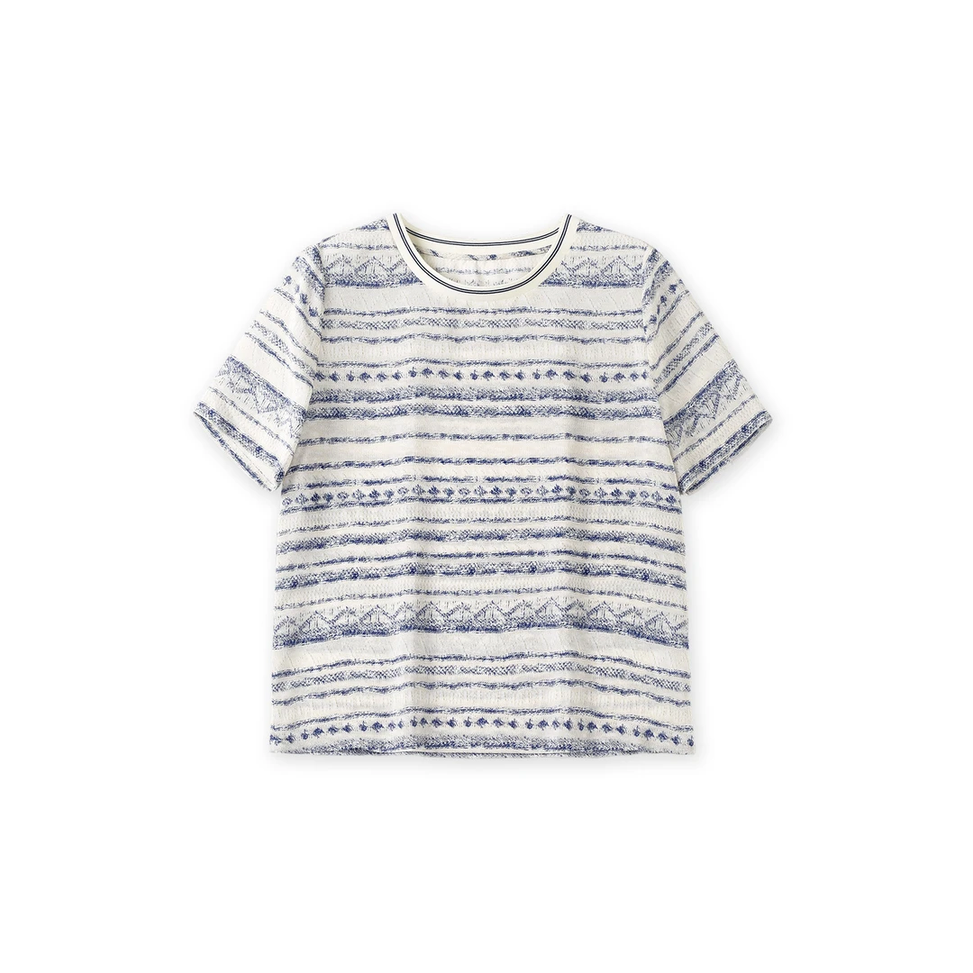 【张姐】桑蚕丝蓝白条纹印花上衣CLY-BS2571