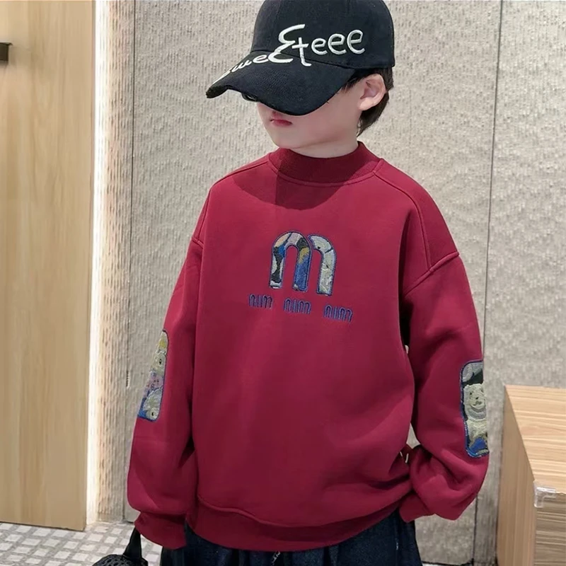 加绒加厚儿童韩版中大童秋冬男孩女孩高领保暖圆领卫衣萌娃冬装