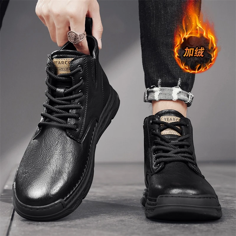 保暖潮鞋马丁靴冬季厚底防水一脚蹬加绒平跟雪地靴高帮加厚